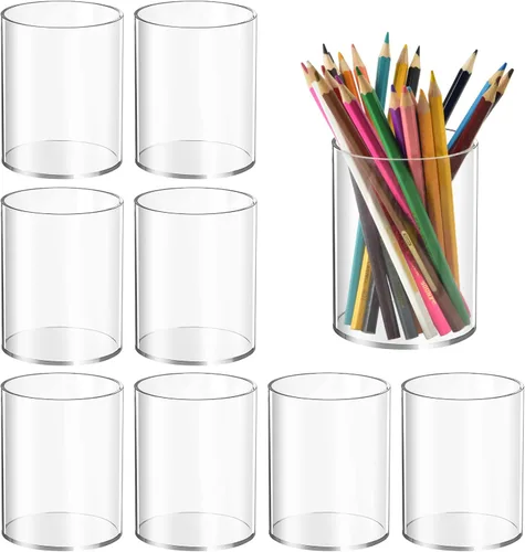 Miniatura 11 de Mototo 2 soportes de acrílico transparente para bolígrafos, redondos y vasos para lápices, soporte para maquillaje transparente, organizador