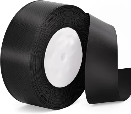 Cinta negra de tela de satén de 1-1/2 pulgadas, cinta sólida de 50 yardas para envolver regalos, ramo de flores, corona, boda, decoración de fiesta