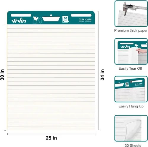 Miniatura 2 de ViVin Almohadilla de caballete adhesivo forrada, 25 x 30 pulgadas, papel de caballete autoadhesivo grande, tabla de anclaje para profesores, 30