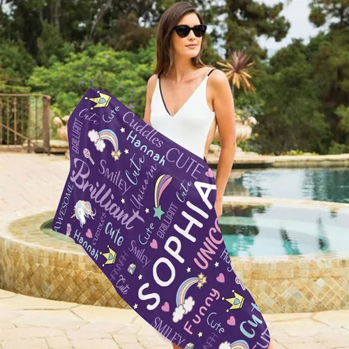 Miniatura 7 de YESCUSTOM Toallas de baño personalizadas con nombre, toallas de playa personalizadas Uniocorn para adultos y niños, microfibra de dibujos animados