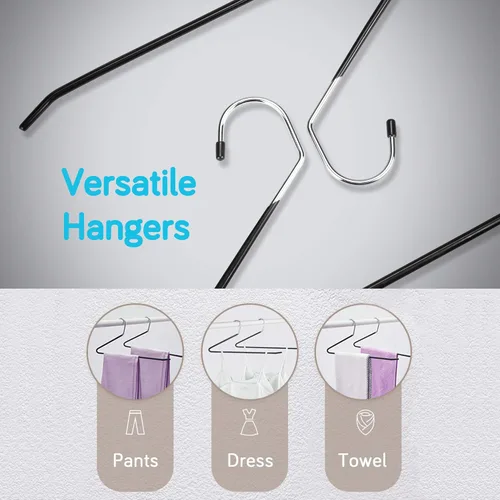 Miniatura 4 de IPOW Paquete de 24 perchas de metal resistentes para pantalones, perchas para armario, perchas de ropa de extremo abierto para pantalones holgados
