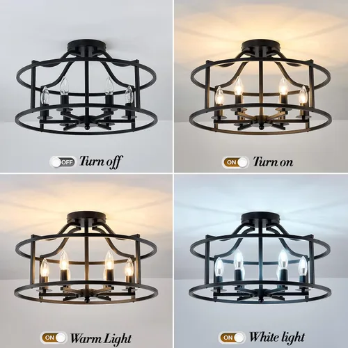 Miniatura 4 de UOFUS Lámpara de techo negra de 6 luces de metal para comedor, moderna, industrial, semiempotrada, para cocina, isla, dormitorio, entrada, pasillo