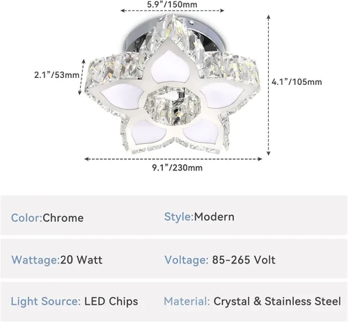 Miniatura 9 de FRIXCHUR Lámpara de Techo Moderna de Cristal Mini Lámpara de Araña LED Pequeña Lámpara de Araña de Flores para Sala de Estar Dormitorio Comedor