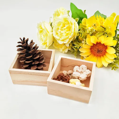 Miniatura 5 de Anktily 4 Pack Cajas Organizadoras de Almacenamiento de Madera para Manualidades Sin Acabar, Caja de Madera Cuadrada Pequeña de 3 x 3 x 1.6