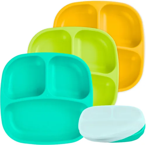 Miniatura 42 de Re-Play Platos para niños pequeños con divisores, 3 compartimentos de pared profunda, platos divididos para niños con 3 tapas, aptos