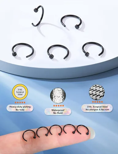 Miniatura 36 de FIBO STEEL - 5 piezas de acero inoxidable, 18G a 22G, joyería corporal, piercing de nariz para mujer