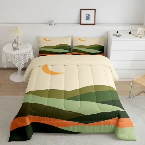 Miniatura 10 de Erosebridal Juego de edredón moderno de mediados de siglo con estampado de luna individual, juego de ropa de cama minimalista de montaña, juego