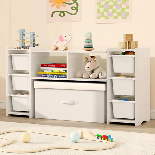 Miniatura 8 de MallBest Estantería Montessori para Niños - 100% Madera de Pino Maciza con 6 Cajones Plásticos Extraíbles, Organizador de Almacenamiento de Juguetes