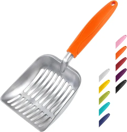 Miniatura 32 de WePet Cuchara de arena para gatos, tamiz de aleación de aluminio, pala de metal profunda, mango largo, tamizado de excrementos, levantador de heces