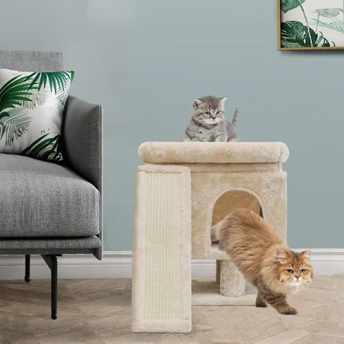 Miniatura 7 de SYANDLVY Árbol pequeño para gatos grandes de interior, condominio para gatitos con poste rascador y tabla, torre de actividades moderna con cueva
