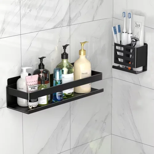 Organizador de Ducha Paquete de 2 - Estante de Ducha para Baño a Prueba de Óxido de Aluminio Instalación Adhesiva Sin Perforación Requerida,