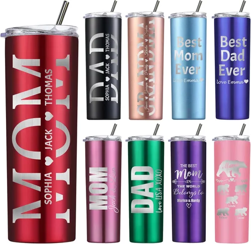 Miniatura 9 de Vasos personalizados con nombre, flor de nacimiento, vaso con aislamiento personalizado, grabado personalizado, cumpleaños, Navidad, dama de honor