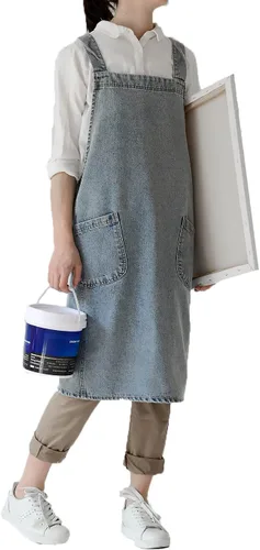 Miniatura 11 de Delantal Tobyan de Mezclilla de Algodón Suave - Delantal Unisex Ajustable con Babero de 5 Bolsillos Perfecto para Cocinas ZD-azul