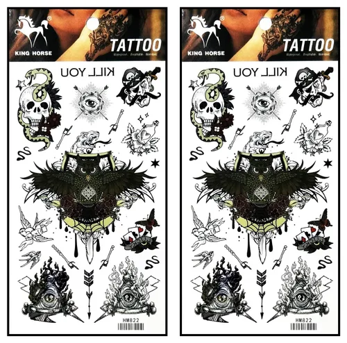 Miniatura 6 de Tatuajes 2 hojas de plumas negras de fantasía temporales tatuajes adhesivos falsos cuerpo brazo pecho hombro tatuajes para adolescentes, hombres