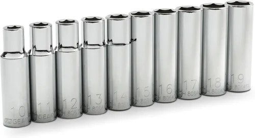 Miniatura 2 de GearWrench Juego de 10 piezas con guía de 1/2", 6 puntos, cubos profundos métricos - 80704