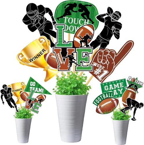 24 piezas de centros de mesa de fútbol para fiesta de fútbol, decoración de mesa de rugby para el día del juego, fútbol, touchdown, fiesta, tema