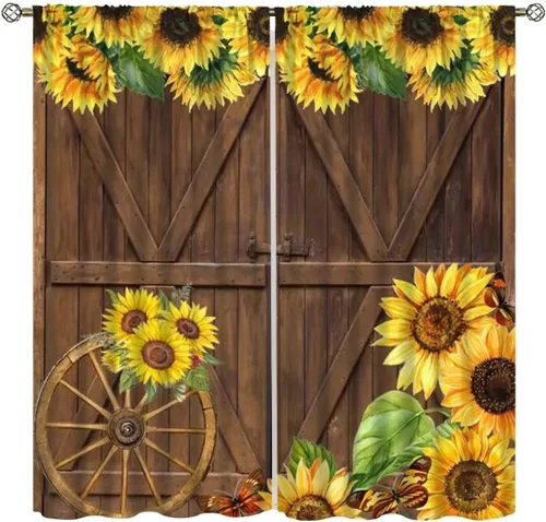 Miniatura 14 de Cortinas rústicas para ventana, molino de viento de granja, vaca, decoración del hogar, cortinas con estampado de animales de campo occidental