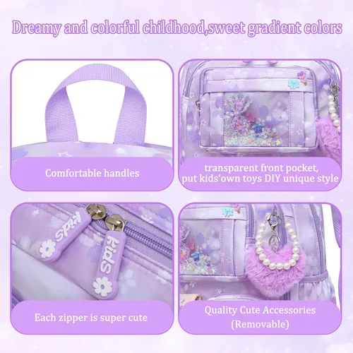Miniatura 6 de Linda Mochila para Niñas Escolar Bolso para Estudiantes Niños Bolso de Libro con Múltiples Bolsillos Mochila Infantil Resistente a Salpicaduras