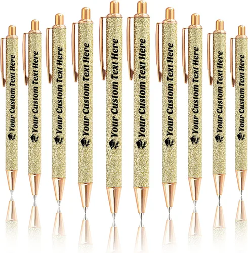 Miniatura 67 de 10 bolígrafos personalizados con purpurina, bolígrafos impresos personalizados a granel, bolígrafos retráctiles de tinta negra para graduación
