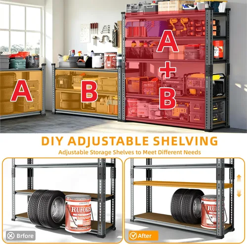 Miniatura 4 de 3000LBS Heavy Duty Garage Shelving, Real 0.8mm Single-Layer Steel Frame, 5-Tier Metal Storage Shelves (46" W x 20" D x 72" H), Adjustable Boltless