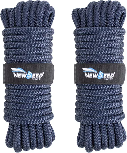 MALZE-NEWSEED Dock Lines Paquete de 2 de 3/8" x 25' Cuerda de Barco de Nylon Trenzado Doble con Ojales de 12", Líneas de Amarre Premium de Grado