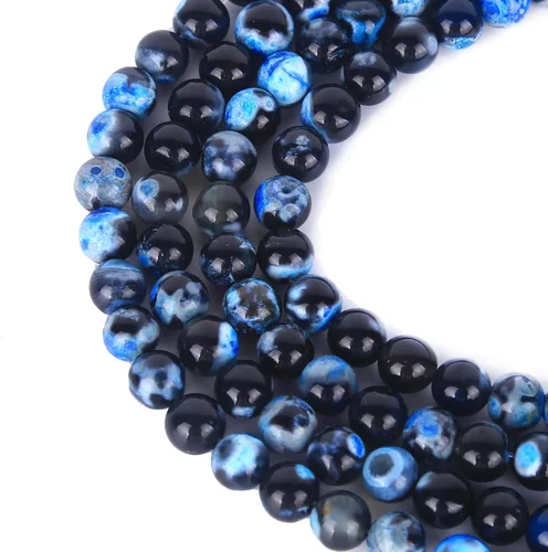 Miniatura 3 de 63 cuentas de piedra sueltas de ágata de fuego azul natural natural de 0.236 pulgadas (0.236 in) para fabricación de joyas de 15.5 pulgadas, 1 hebra