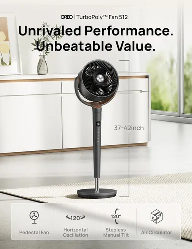 Miniatura 2 de Dreo - Ventilador de pie oscilante de 120°, silencioso, de pedestal de 85 pies, 8 velocidades, 3 modos, 20 dB, vertical manual de 120°, altura Gris
