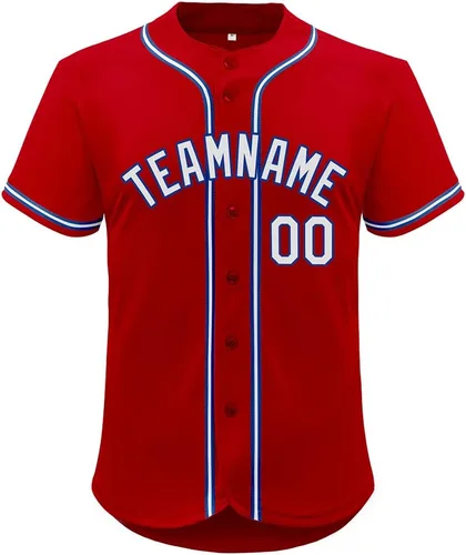 Miniatura 31 de Camiseta de béisbol de malla personalizada con botones y número de nombre cosido personalizado para hombres/mujeres/jóvenes