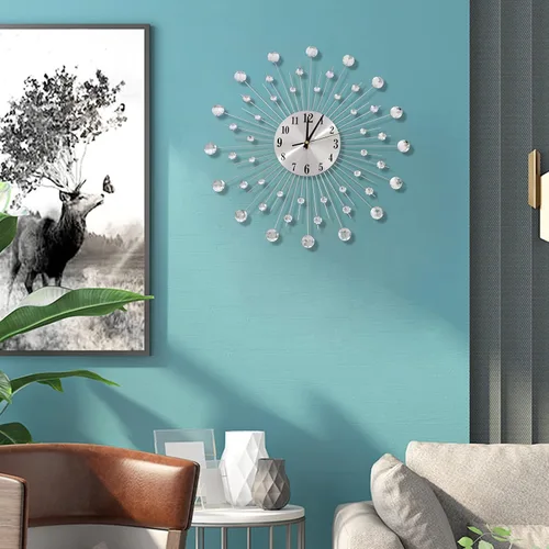 Miniatura 2 de Reloj de pared grande de 19.7 pulgadas para decoración de sala de estar, reloj de pared moderno, silencioso, de metal, con diseño de estrella, Plata