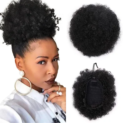 Miniatura 13 de AISI QUEENS Peluca de Cola de Caballo Afro con Cordón Rizada Crespa Rizada Peluca de Cola de Caballo con Clip para Mujeres Negras y Niños Sintética