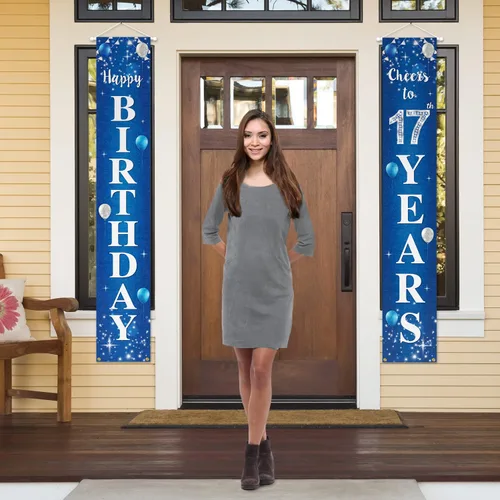 Miniatura 7 de Cartel de feliz cumpleaños número 10 para puerta – Suministros de decoración de fiesta de cumpleaños de "Saludos a 10 años" para hombres y mujeres
