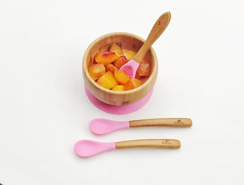 Miniatura 8 de Avanchy Cucharas de entrenamiento para bebés de bambú y silicona, sin BPA, punta suave, fácil de encías, utensilios de alimentación de primera etapa