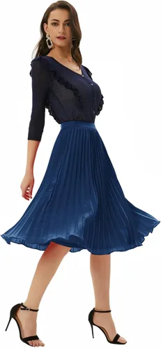 Miniatura 15 de GRACE KARIN - Falda plisada de gasa para mujer, con cintura alta y elástica, vuelo, corte acampanado y longitud por debajo de la rodilla