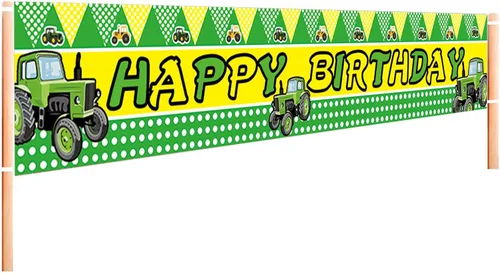 Cartel grande de tractor verde para fiesta de cumpleaños temática de granja, suministros, decoración, fondo de fondo (9.8 x 1.6 pies)