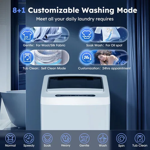 Miniatura 3 de Lavadora compacta de carga superior, lavadora completamente automática de 1.5 pies cúbicos con 10 niveles de agua y 8 programas de lavado