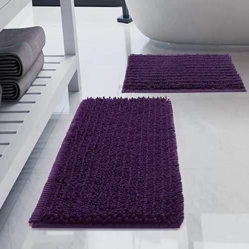 Miniatura 9 de Juego de 2 alfombras de baño de felpilla de lujo, parte inferior de goma termofusible gruesa, antideslizantes, alfombras de baño de secado rápido