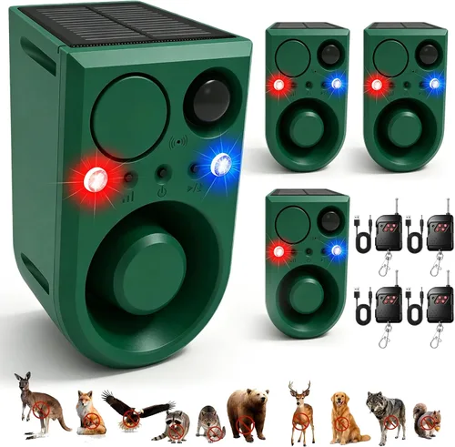 Miniatura 10 de ChunHee Alarma solar con sensor de movimiento para exteriores con control de 3 volúmenes y grabación de voz, alarma de ladridos de perro fuerte