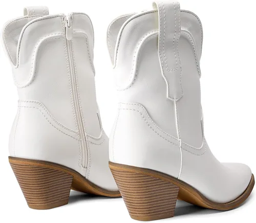 Miniatura 3 de DREAM PAIRS Botines vaqueros para mujer, botines occidentales, tacón bajo, punta puntiaguda, botas vaqueras