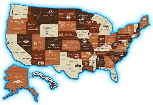 Miniatura 14 de JustLikeWood Rompecabezas de madera 3D de mapa de Estados Unidos de 16 x 9 ″ con los estados y capitales, decoraciones del 4 de julio, mapa de viaje