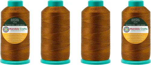 Miniatura 145 de Mandala Crafts - Hilo de nailon para coser cuero, tapicería, mezclilla y para trenzar el pelo; resistente, 1500 yardas, tamaño 69 T70 Marrón