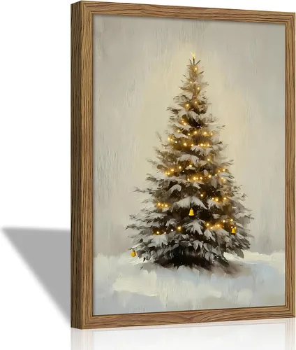 Dytila Decoración Navideña Vintage para el Hogar, Pintura de Árbol de Pino, Decoraciones de Navidad, Arte de Pared para Vacaciones de Invierno,