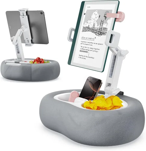 TAZENI Soporte de almohada para tablet Kindle con 2 bandejas para teléfono de 4 a 13 pulgadas, soporte para teléfono / tableta/Kindle iPad soporte