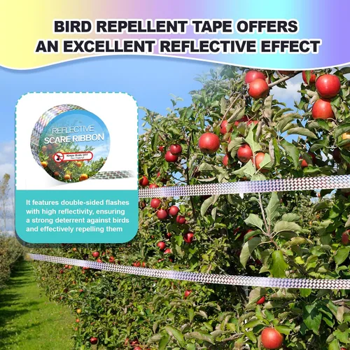 Miniatura 6 de Cinta de miedo de pájaros (524 pies) - Cinta reflectante para pájaros - Mantén a los pájaros lejos al aire libre - Cinta de miedo para control