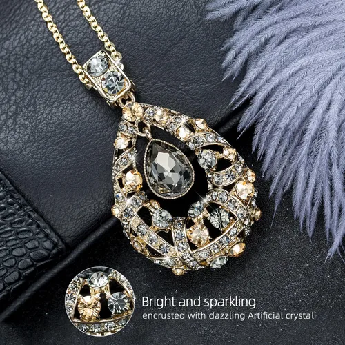 Miniatura 7 de Qlady Collar con colgante largo, suéter, cadena de gotas, collar de declaración, accesorios de joyería, colocación elegante para mujer