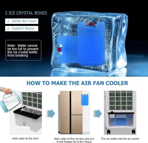 Miniatura 3 de FANTASK - Enfriador de aire portátil eléctrico, 3 modos, 3 velocidades y temporizador, ventilador con pantalla digital, caja de cristal de hielo