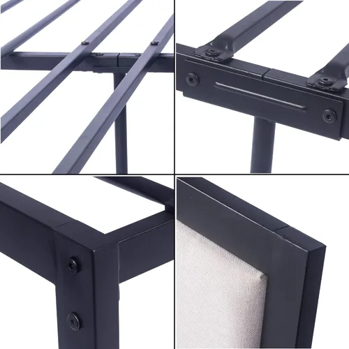 Miniatura 7 de LUCKYERMORE Base de cama de plataforma Queen de 12 pulgadas con cabecera beige, marco de cama de metal resistente con almacenamiento debajo