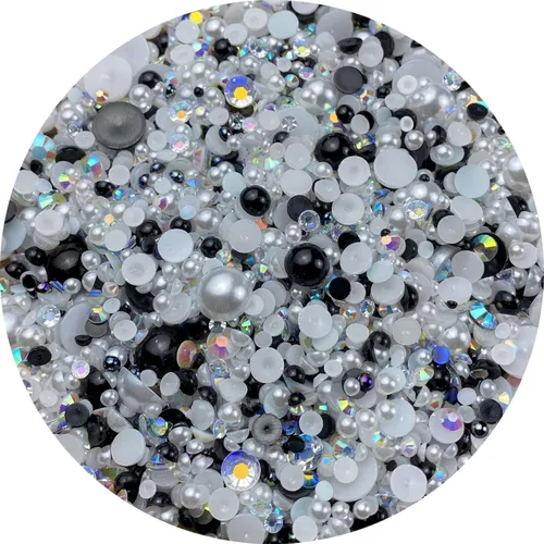 Miniatura 9 de Mezcla de perlas planas y diamantes de imitación, 2.16 oz de diamantes de imitación de resina semiredondas para manualidades, 0.116 in - 0.394 in