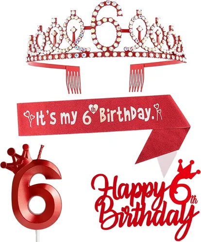 Miniatura 47 de Decoraciones de cumpleaños número 7 para niña, que incluyen corona/tiara de cumpleaños número 7, banda, adorno para pastel de cumpleaños y velas
