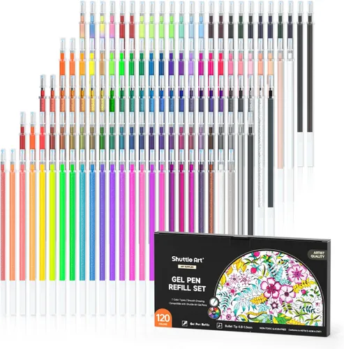 Shuttle Art Recambios para bolígrafos de gel, 120 colores (sin duplicados), 7 tipos de colores para niños y adultos, libros de colorear, dibujo,