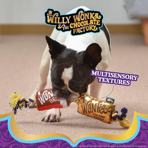 Miniatura 3 de WILLY WONKA Pets Wonka Bar - Juguete de cuerda dorada de peluche para boletos – Juguete multisensorial de lujo para mascotas, regalos de moda